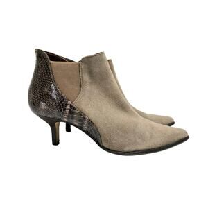 Donald J Pliner Suede Pointed Toe Ankle Boot Beige Snake Loro 7 Edgy Chic Animal